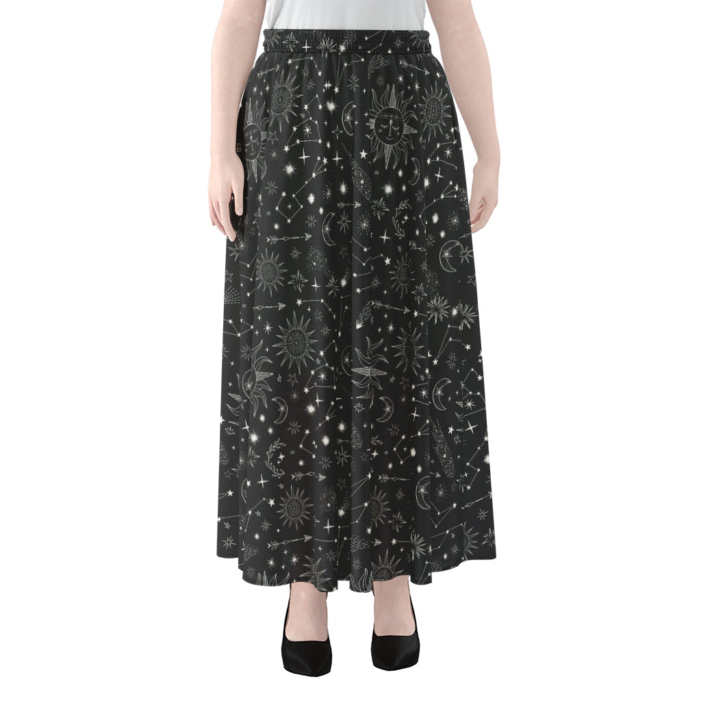 Bohemian Constellation Pattern Print Chiffon Maxi Skirt