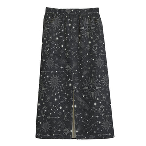 Bohemian Constellation Pattern Print Cotton Front Slit Maxi Skirt