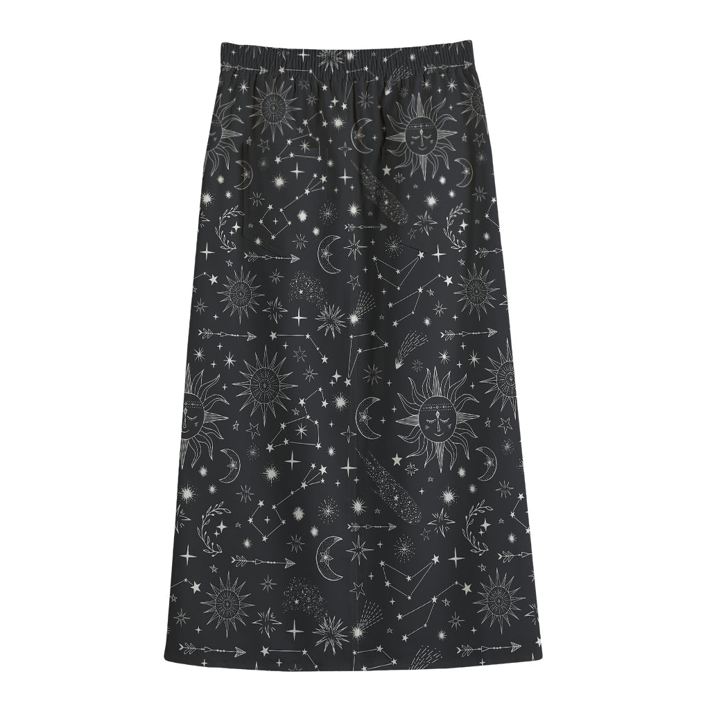 Bohemian Constellation Pattern Print Cotton Front Slit Maxi Skirt