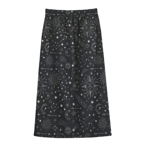 Bohemian Constellation Pattern Print Cotton Front Slit Maxi Skirt