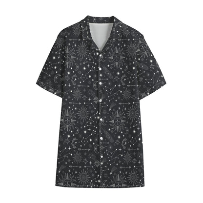 Bohemian Constellation Pattern Print Cotton Hawaiian Shirt