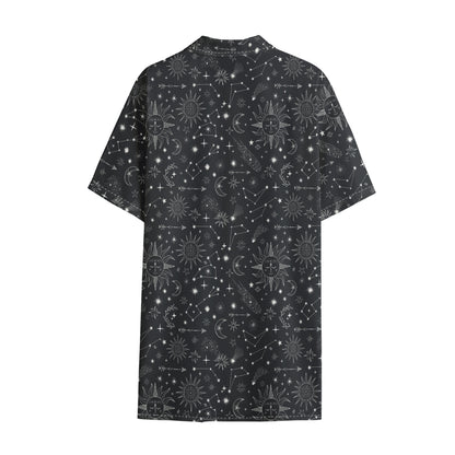 Bohemian Constellation Pattern Print Cotton Hawaiian Shirt