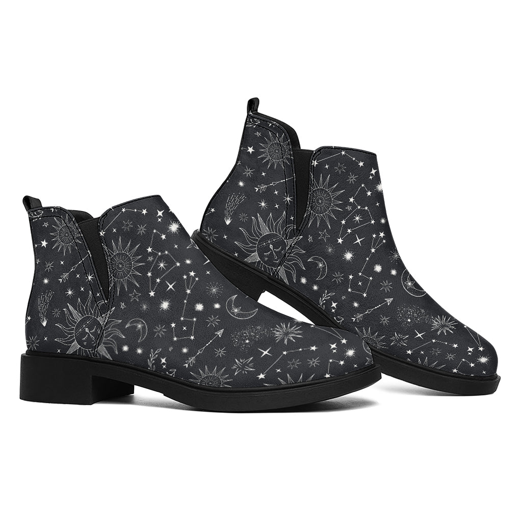 Bohemian Constellation Pattern Print Flat Ankle Boots