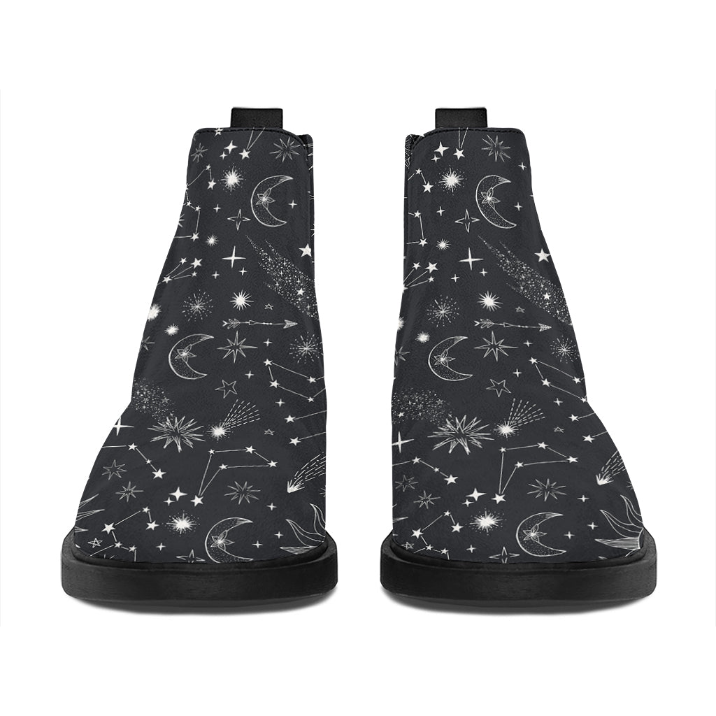 Bohemian Constellation Pattern Print Flat Ankle Boots