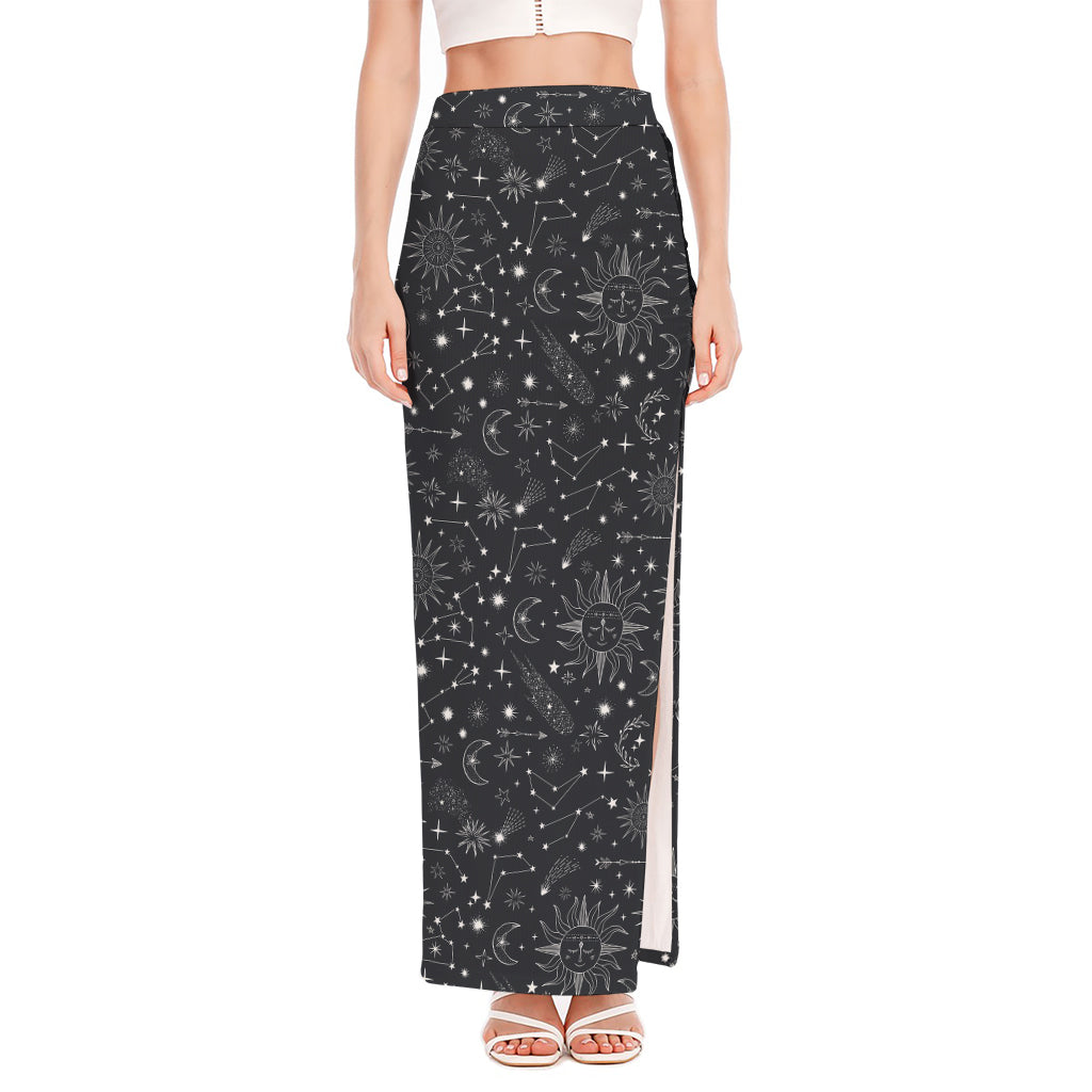 Bohemian Constellation Pattern Print High Slit Maxi Skirt