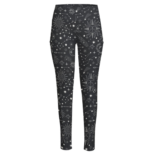 Bohemian Constellation Pattern Print High-Waisted Pocket Leggings