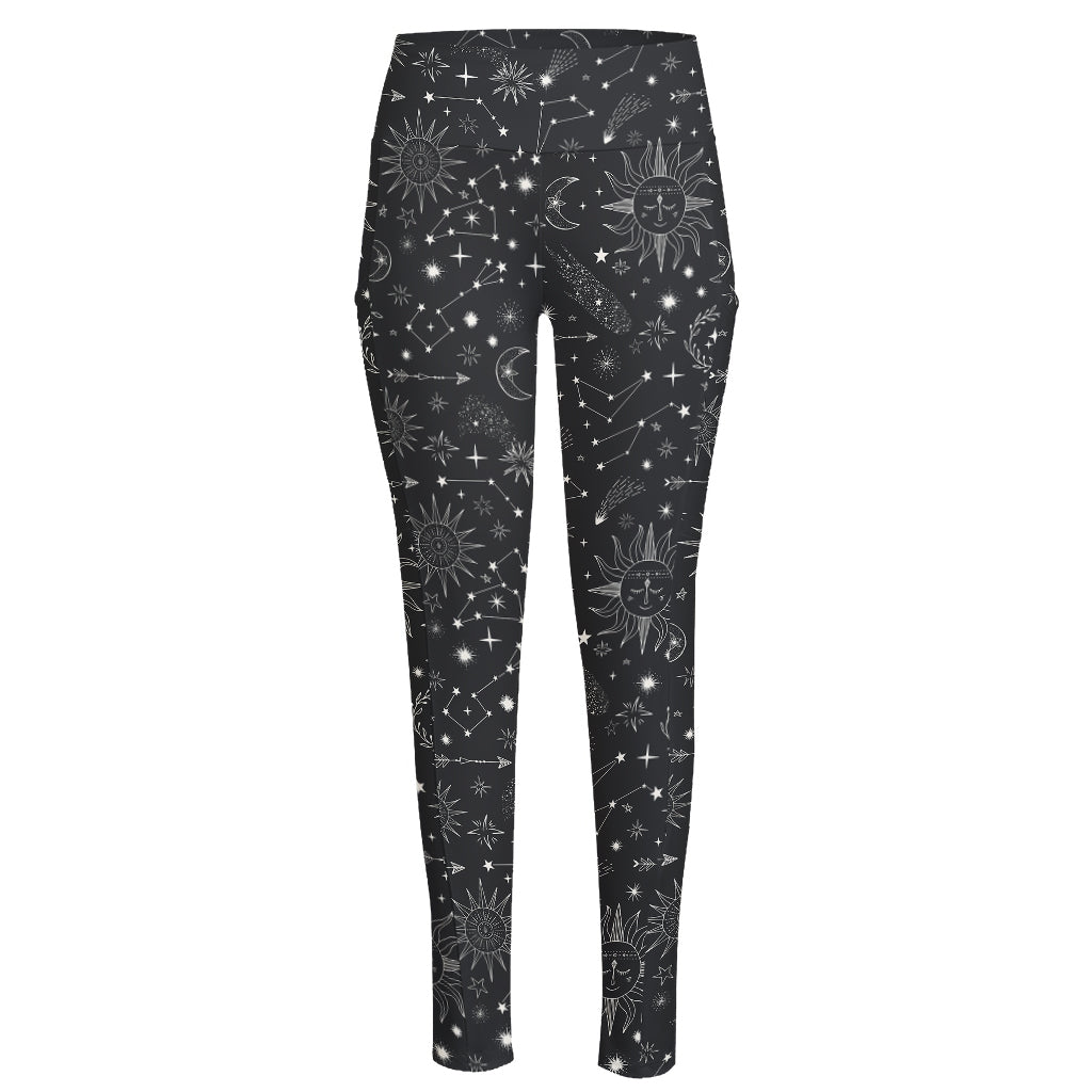 Bohemian Constellation Pattern Print High-Waisted Pocket Leggings