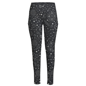 Bohemian Constellation Pattern Print High-Waisted Pocket Leggings