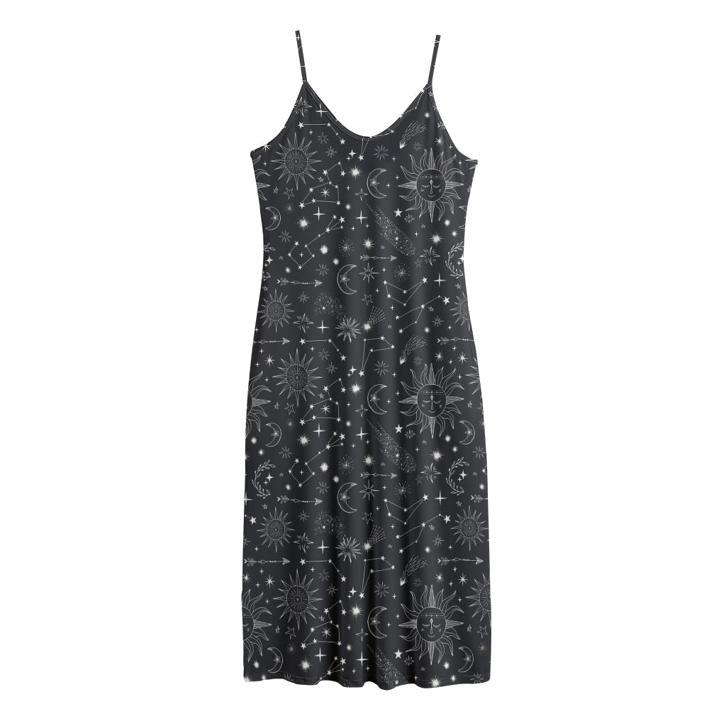Bohemian Constellation Pattern Print Jersey Midi Cami Dress