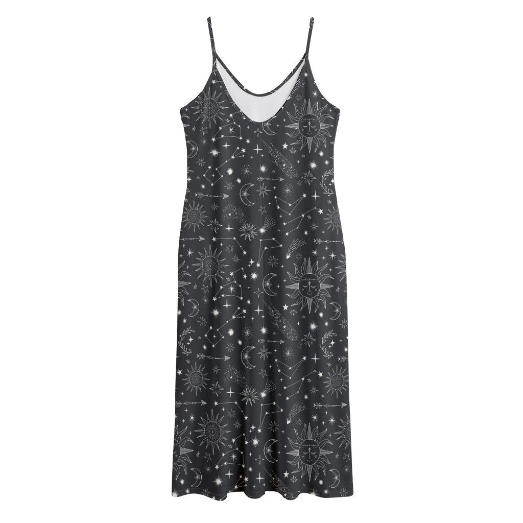 Bohemian Constellation Pattern Print Jersey Midi Cami Dress