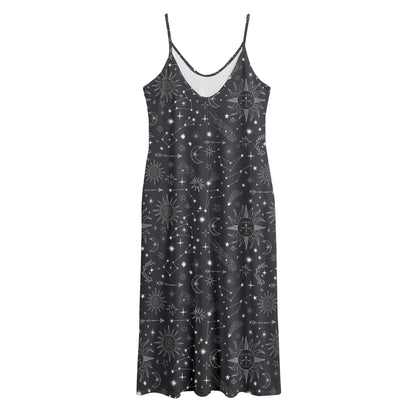Bohemian Constellation Pattern Print Jersey Midi Cami Dress