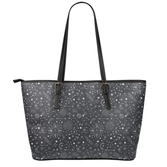 Bohemian Constellation Pattern Print Leather Tote Bag