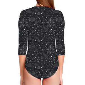 Bohemian Constellation Pattern Print Long Sleeve Swimsuit