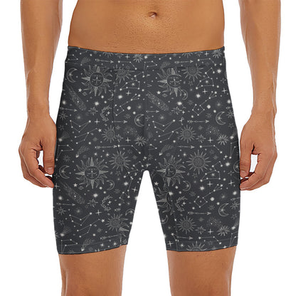 Bohemian Constellation Pattern Print Men's Long Boxer Briefs