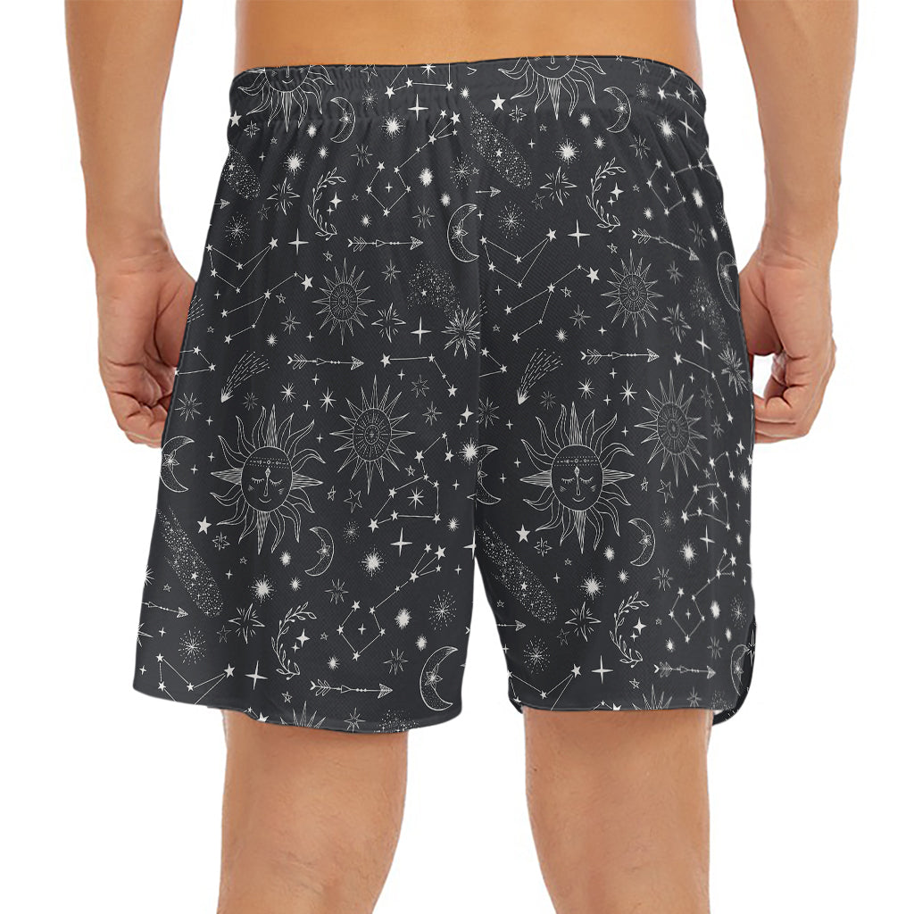 Bohemian Constellation Pattern Print Men's Split Running Shorts