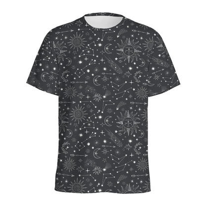 Bohemian Constellation Pattern Print Men's Sports T-Shirt