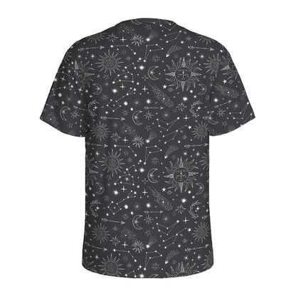 Bohemian Constellation Pattern Print Men's Sports T-Shirt