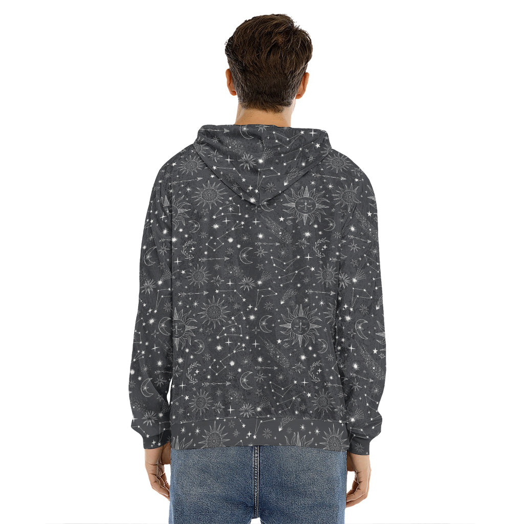Bohemian Constellation Pattern Print Men's Velvet Pullover Hoodie