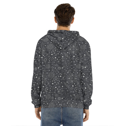 Bohemian Constellation Pattern Print Men's Velvet Pullover Hoodie
