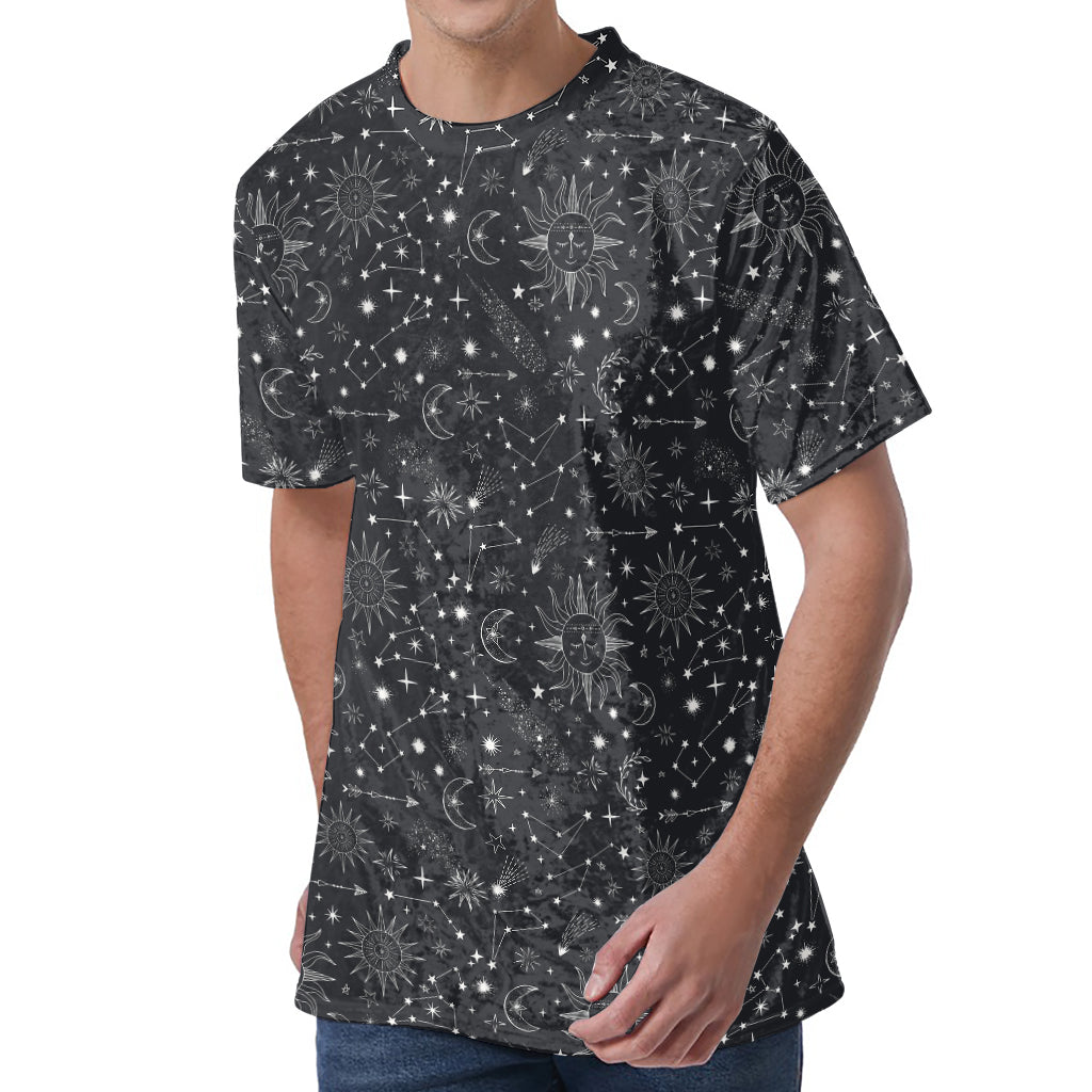 Bohemian Constellation Pattern Print Men's Velvet T-Shirt