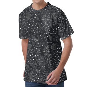 Bohemian Constellation Pattern Print Men's Velvet T-Shirt