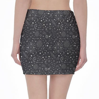 Bohemian Constellation Pattern Print Pencil Mini Skirt