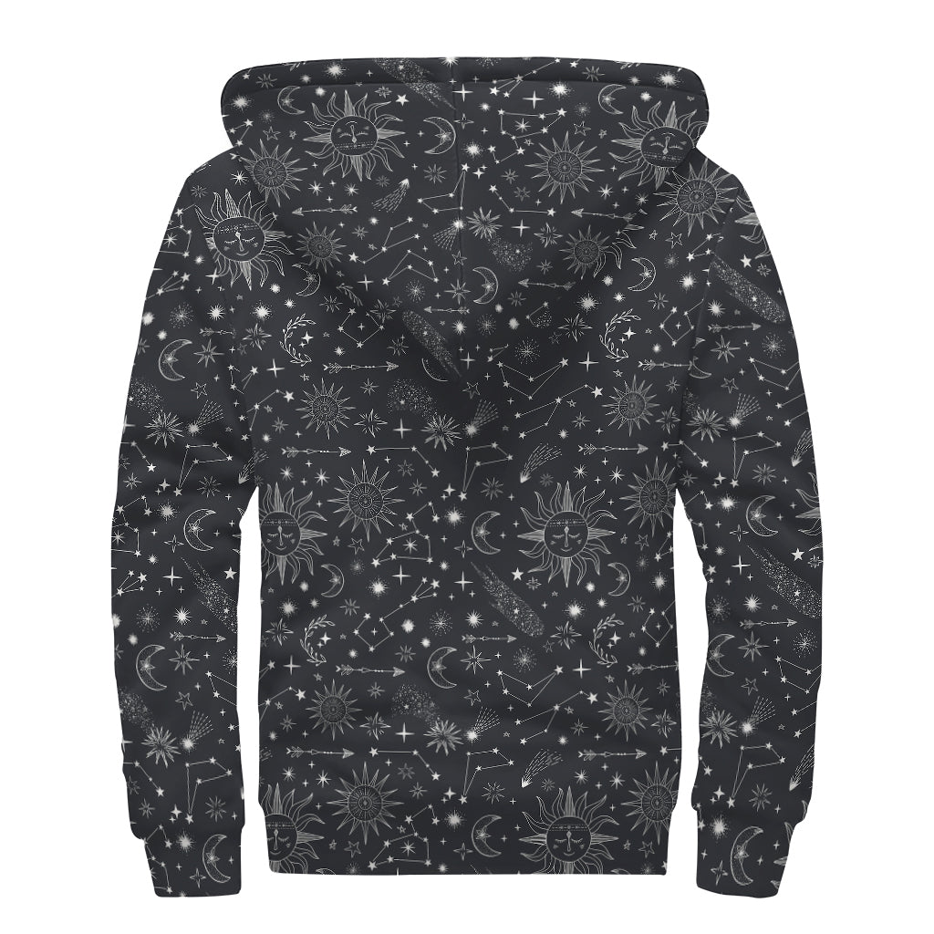 Bohemian Constellation Pattern Print Sherpa Lined Zip Up Hoodie