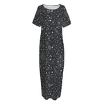 Bohemian Constellation Pattern Print Short Sleeve Long Nightdress