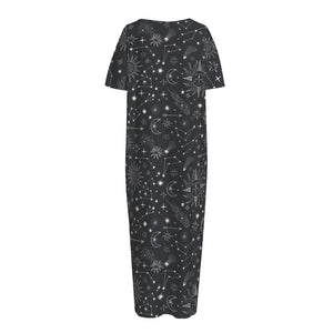 Bohemian Constellation Pattern Print Short Sleeve Long Nightdress