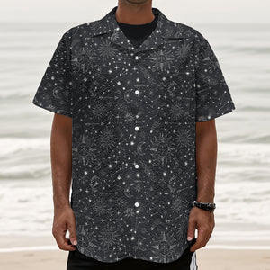 Bohemian Constellation Pattern Print Textured Short Sleeve Shirt