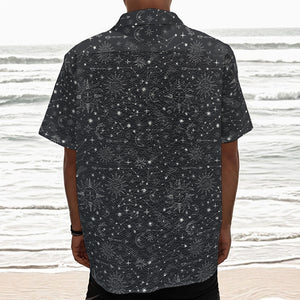 Bohemian Constellation Pattern Print Textured Short Sleeve Shirt