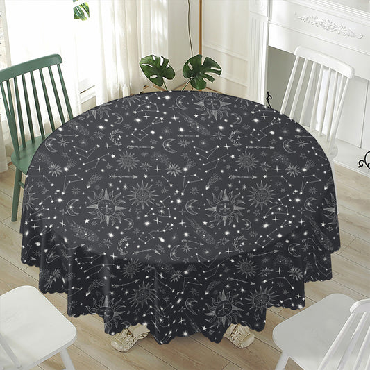 Bohemian Constellation Pattern Print Waterproof Round Tablecloth