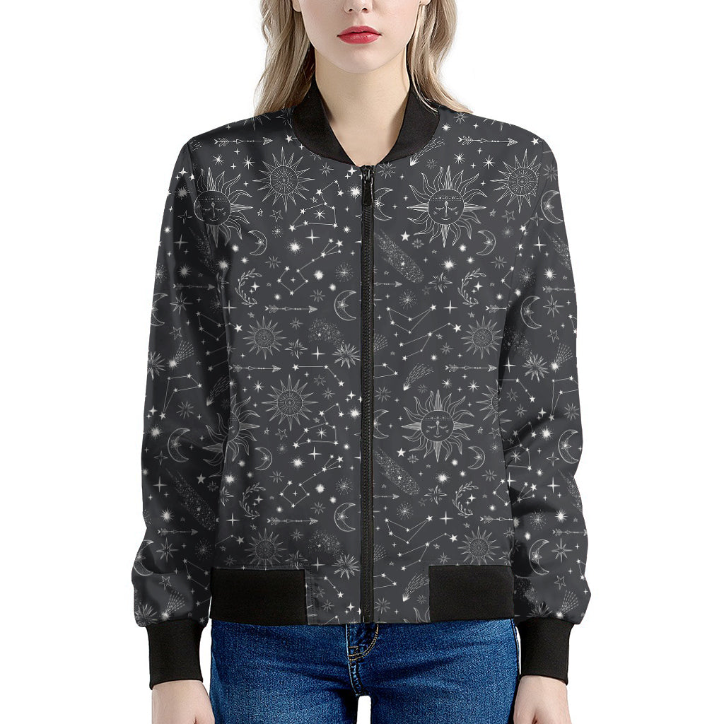 Bohemian Constellation Pattern Print Women's Bomber Jacket
