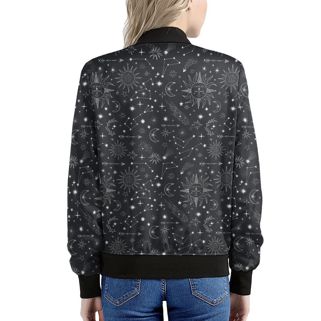 Bohemian Constellation Pattern Print Women's Bomber Jacket