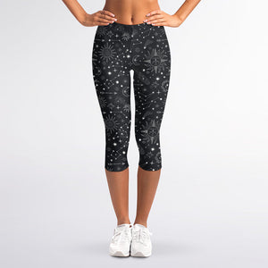 Bohemian Constellation Pattern Print Women's Capri Leggings