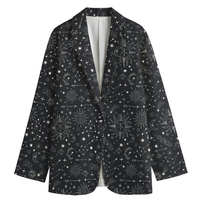 Bohemian Constellation Pattern Print Women's Cotton Blazer