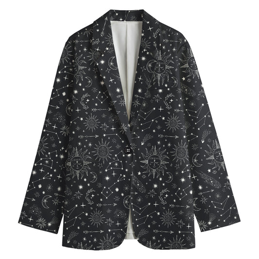 Bohemian Constellation Pattern Print Women's Cotton Blazer