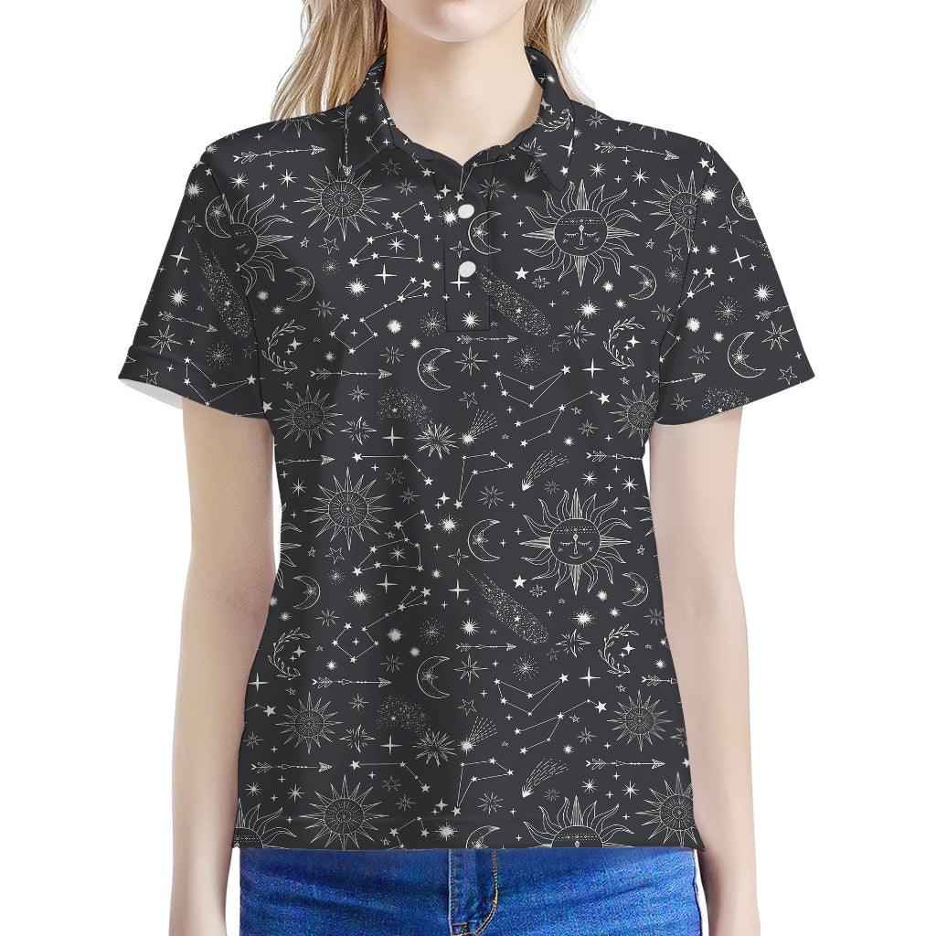 Bohemian Constellation Pattern Print Women's Polo Shirt