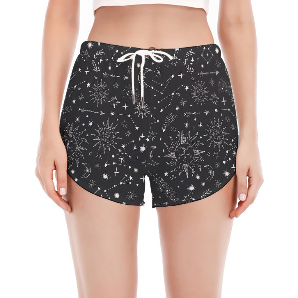 Bohemian Constellation Pattern Print Women's Split Running Shorts