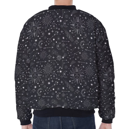 Bohemian Constellation Pattern Print Zip Sleeve Bomber Jacket
