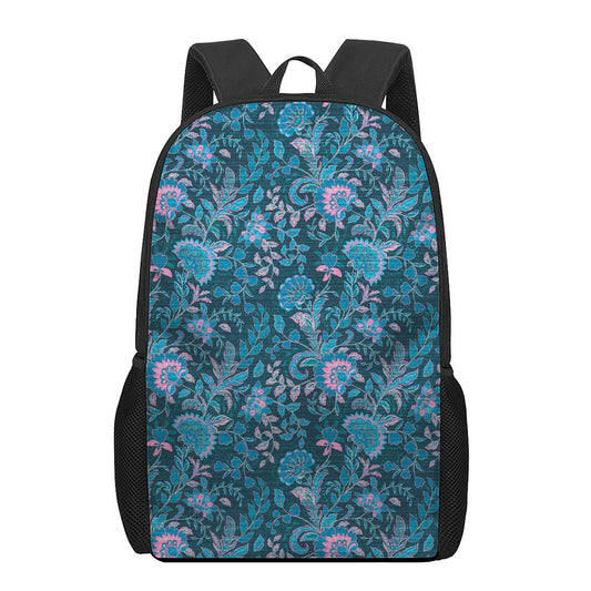 Bohemian Denim Jeans Pattern Print 17 Inch Backpack