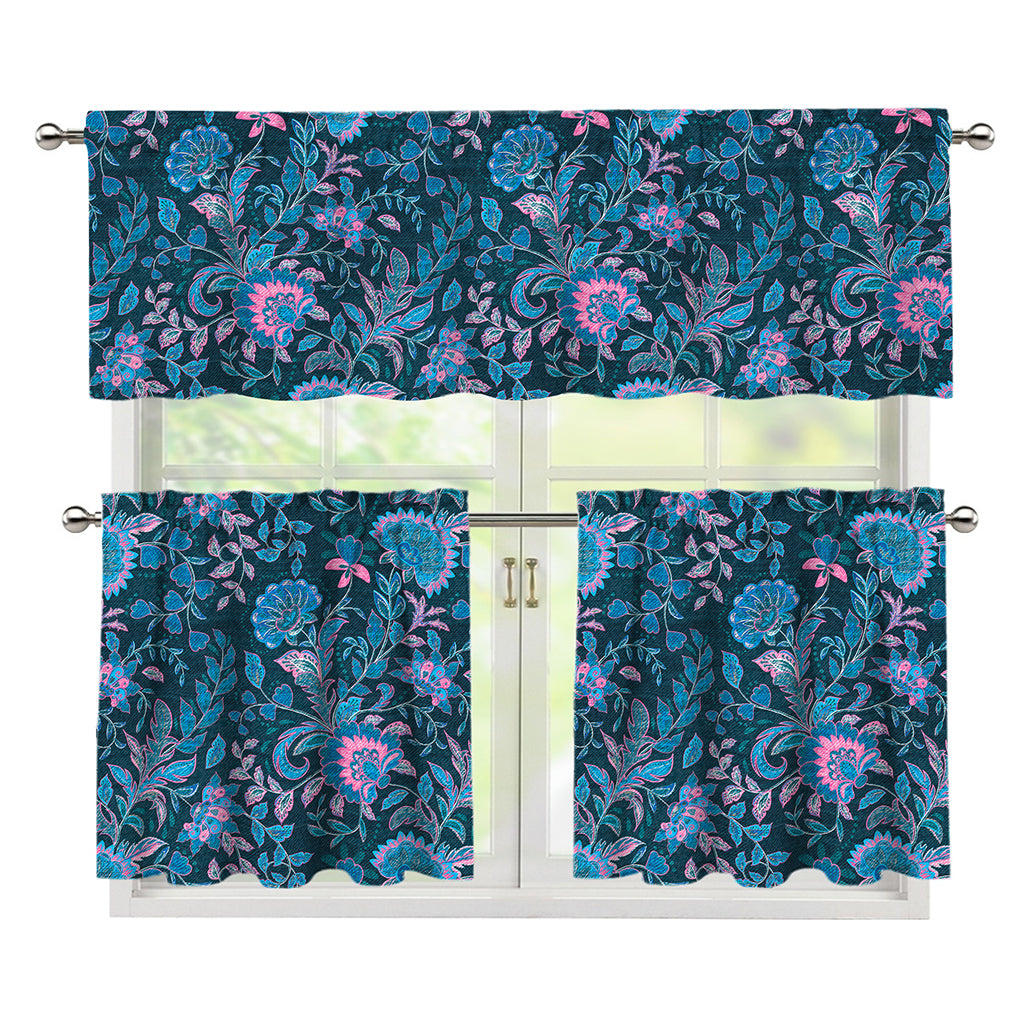 Bohemian Denim Jeans Pattern Print 3 Piece Kitchen Curtains