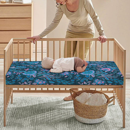 Bohemian Denim Jeans Pattern Print Baby Crib Sheet