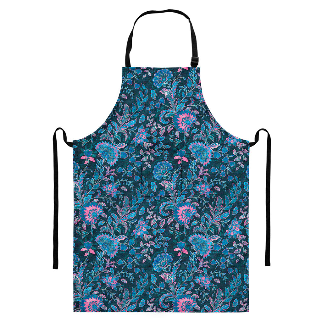 Bohemian Denim Jeans Pattern Print Bib Apron With Pocket