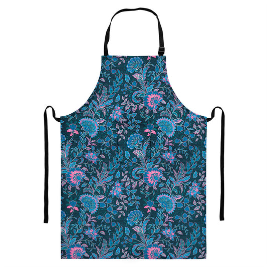 Bohemian Denim Jeans Pattern Print Bib Apron With Pocket