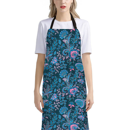 Bohemian Denim Jeans Pattern Print Bib Apron With Pocket