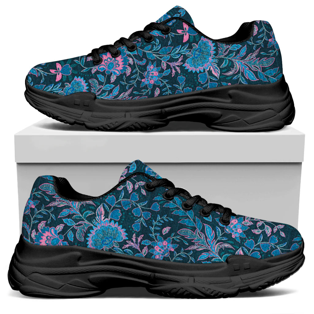 Bohemian Denim Jeans Pattern Print Black Chunky Shoes