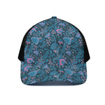 Bohemian Denim Jeans Pattern Print Black Mesh Trucker Cap