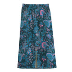 Bohemian Denim Jeans Pattern Print Cotton Front Slit Maxi Skirt