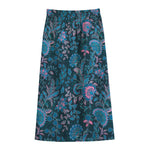 Bohemian Denim Jeans Pattern Print Cotton Front Slit Maxi Skirt